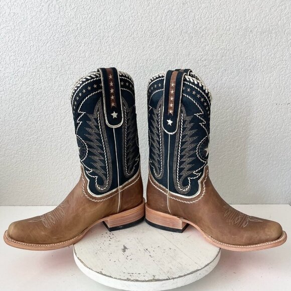 Lane RODEO HOUSTON Mens Cowboy Boots Size 11 Brown Leather Western Blunt Toe - Picture 9 of 13